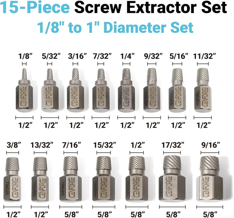 CENFORGE Store 15-Piece Screw Extractor Set, Hex Head Multi-Spline, Easy Out Bolt Extractor Tool, Chrome Molybdenum Alloy Steel Heavy Duty EZ Out Rounded Screw Remover - Image 2